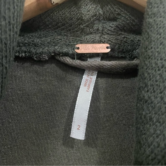 Free People Olive Green Drape Knit Coated Denim Moto Boho Fall Jacket Size 2 - Picture 9 of 9